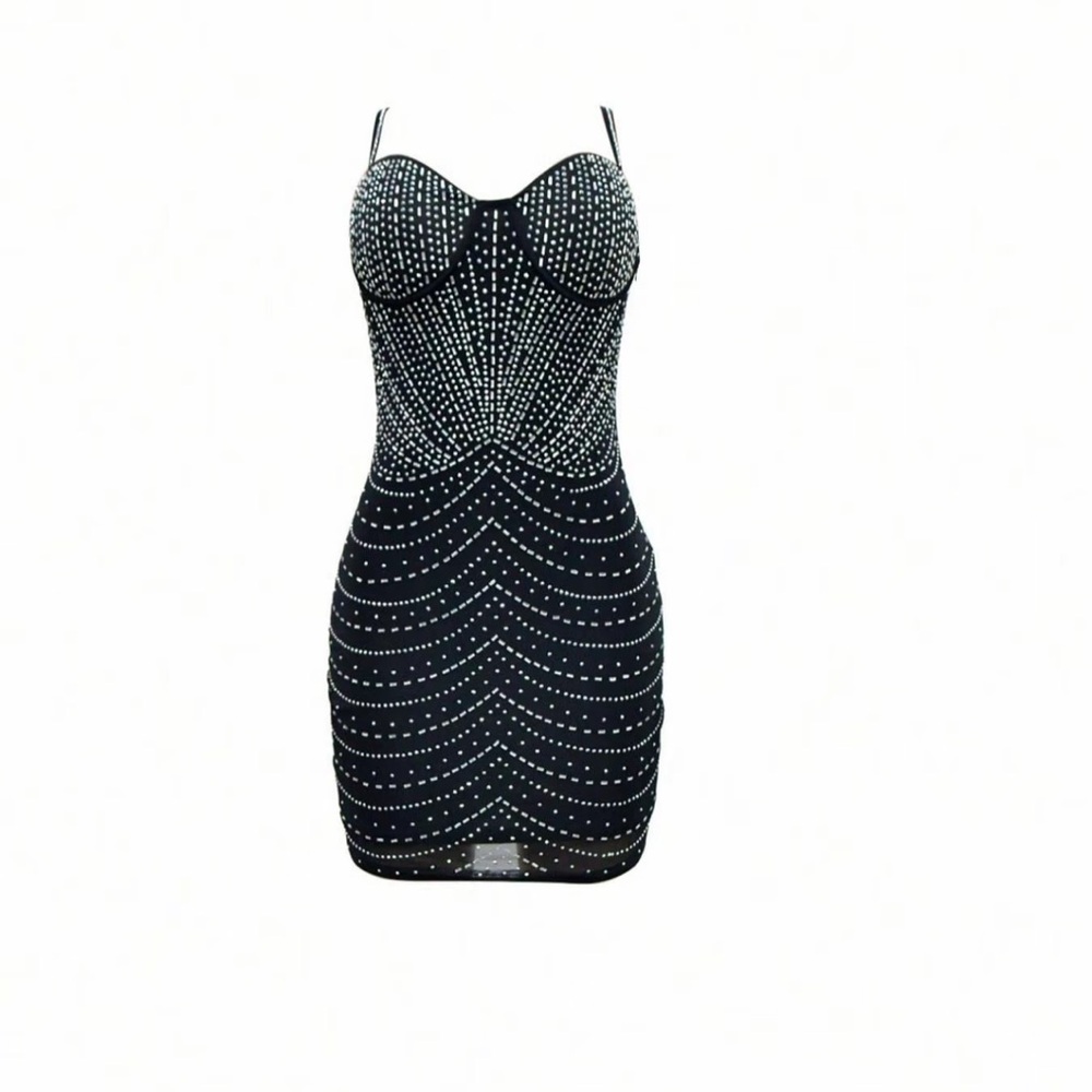 Black Rhinestone Embellished Mini Dress
